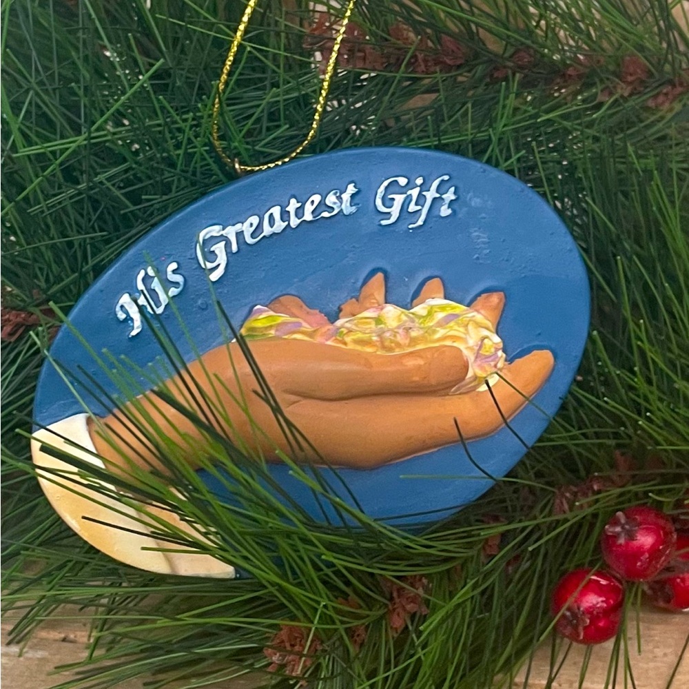 Miles Kimball Ornament "HIS GREATEST GIFT" Oval Resin  4" x 3"  NEW